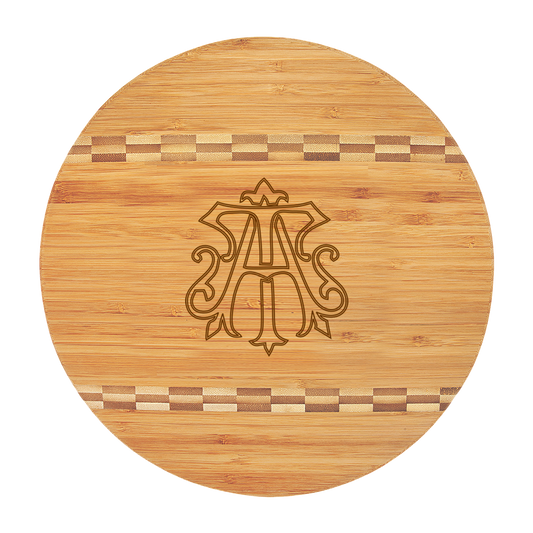 Round Bamboo Cutting Board in Chic Monogram Design