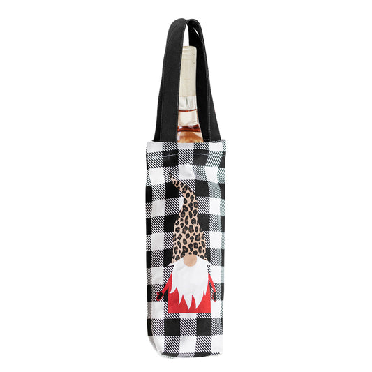 Gnome Buffalo Check Fabric Wine Tote Bag