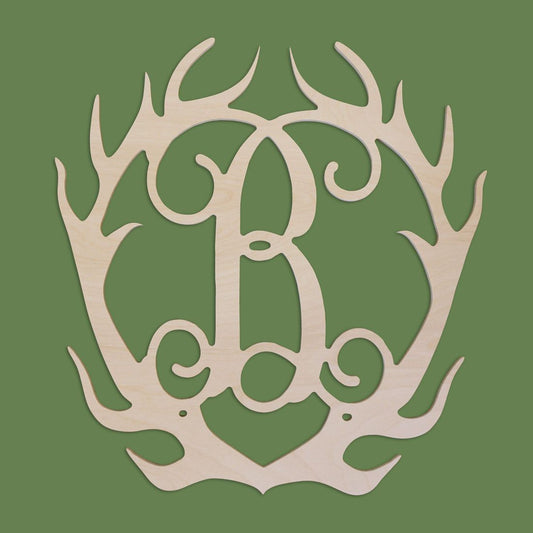 Antlers Wood Monogram ~ 17 x 18