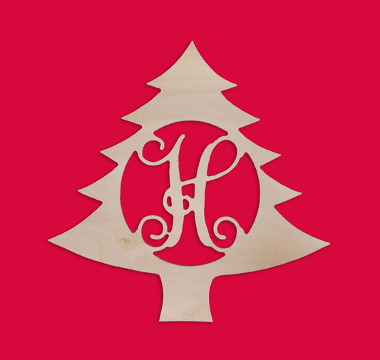 Christmas Tree Wood Monogram ~ 18 x 18