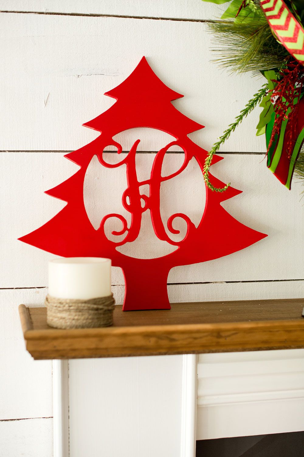 Christmas Tree Wood Monogram ~ 18 x 18