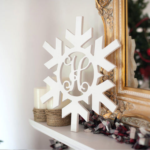 Personalized Snowflake Wood Monogram ~ 18 x 18