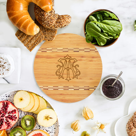 Round Bamboo Cutting Board in Chic Monogram Design ~ 11.5 in. dia.