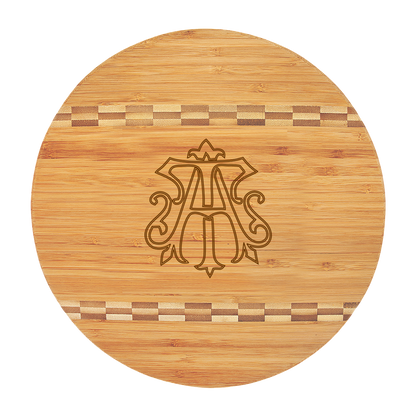 Round Bamboo Cutting Board in Chic Monogram Design
