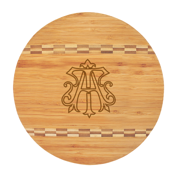 Round Bamboo Cutting Board in Chic Monogram Design ~ 11.5 in. dia.