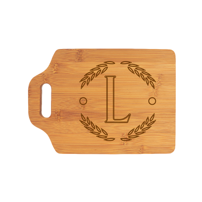 Handled Bamboo Cutting Board in Wreath with Initial Design