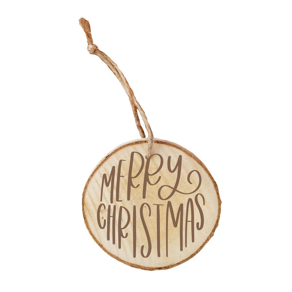 "Merry Christmas" Flat Wood Holiday Ornament ~ 2.5 in. dia.