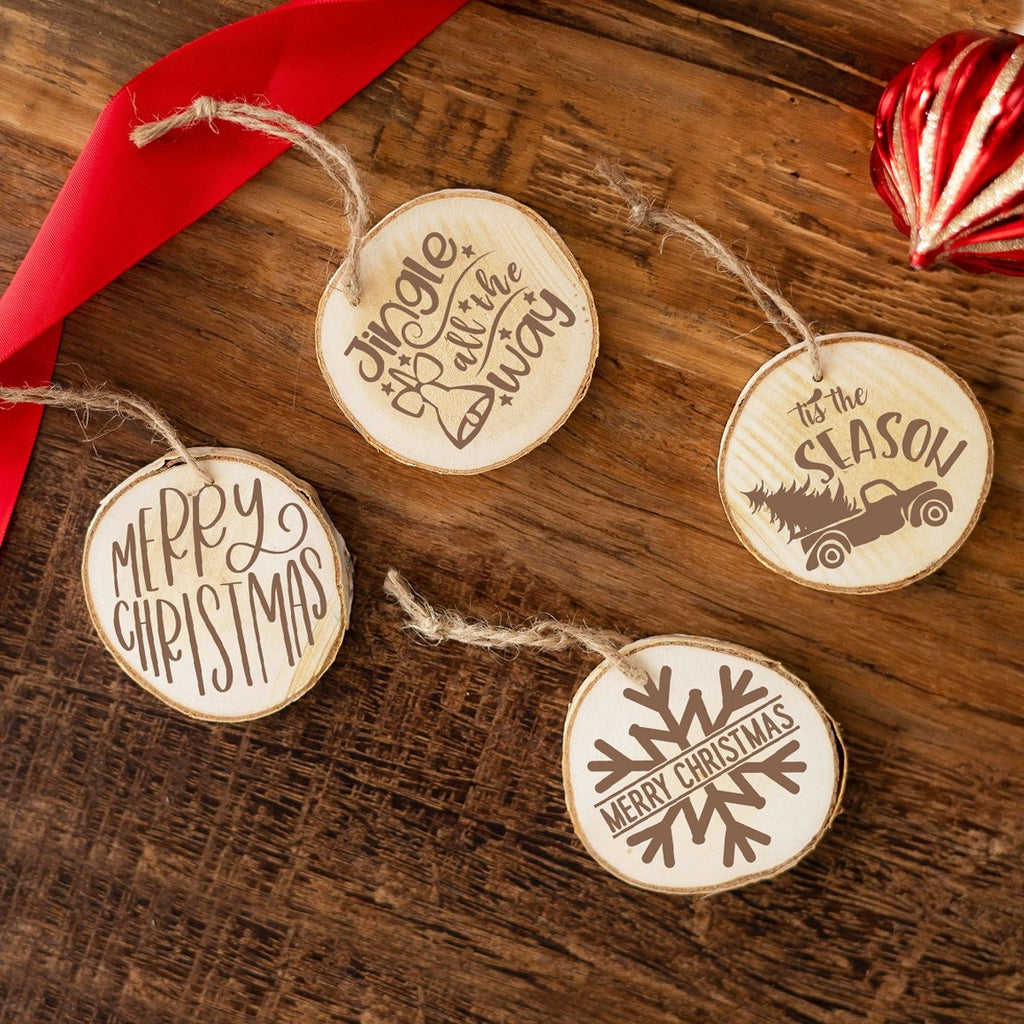 Flat Wood Holiday Ornaments - Set of 4 designs ~ 2.5 in. dia. –